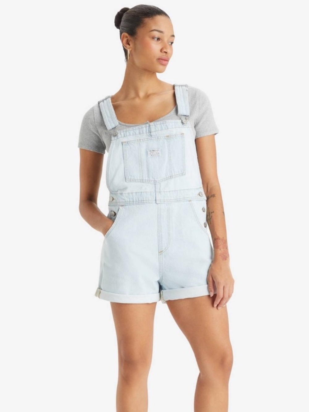 Levi’s Premium Light Wash Denim Short Overalls M